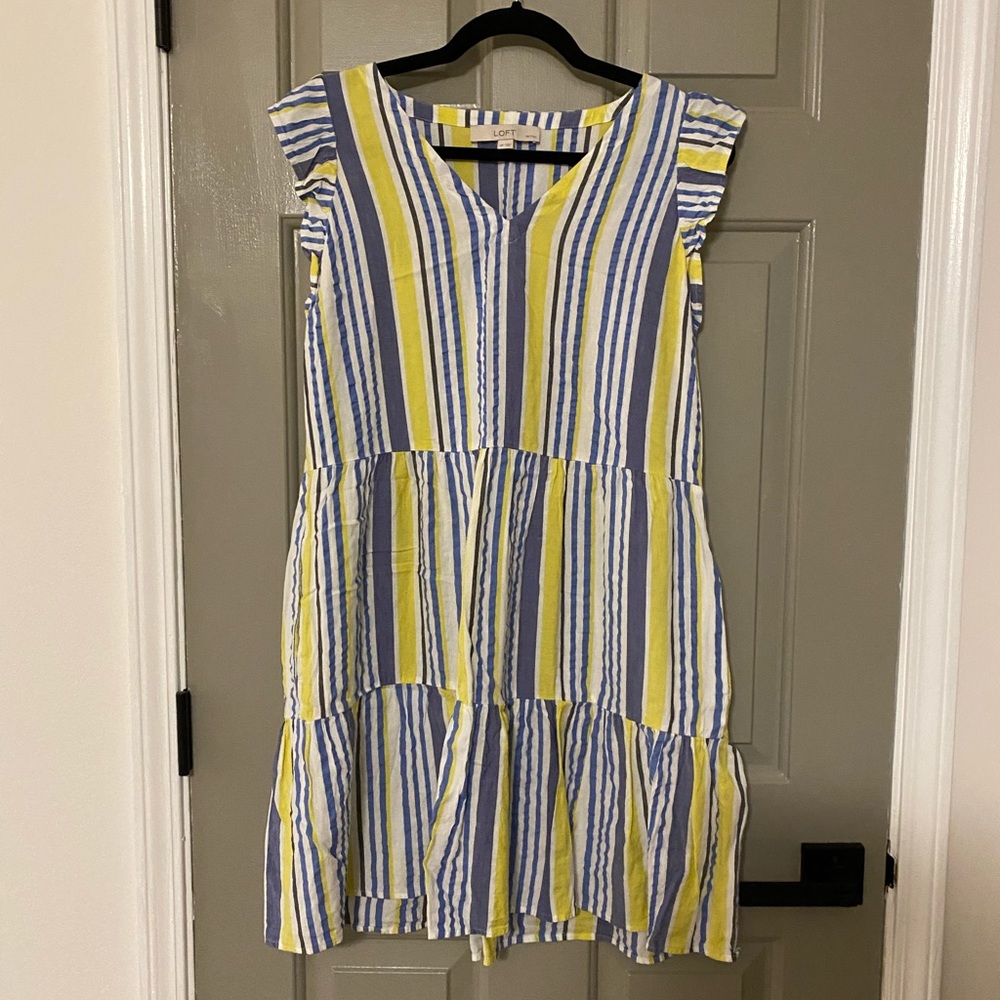 Loft Blue, Yellow & White Striped Dress